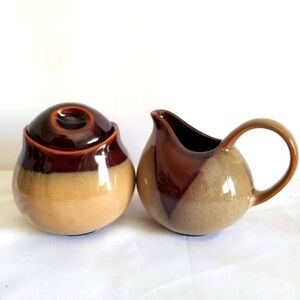 Sango Nova Brown Creamer and Sugar with Lid